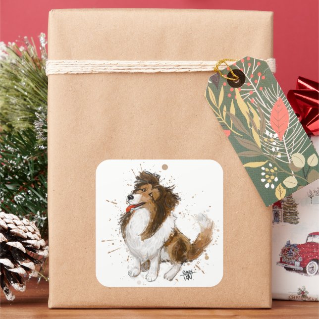 Sticker Carré Sheldon the Sheltie (vacances)