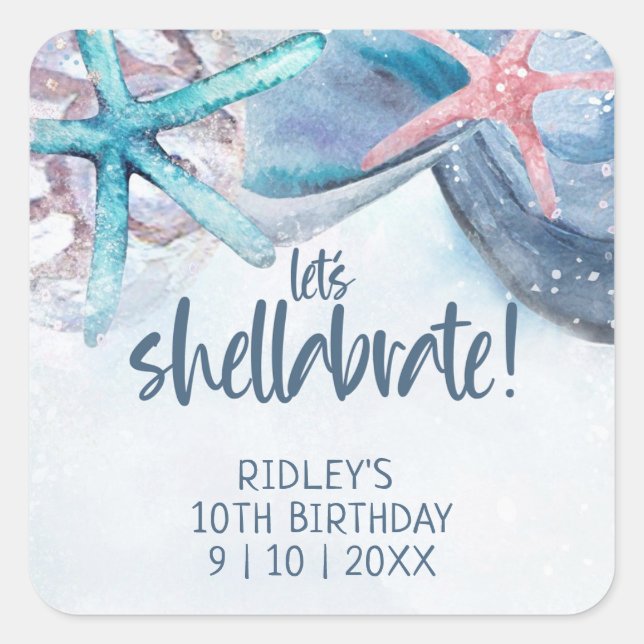 Sticker Carré Shellabrate Starfish Beach Anniversaire (Devant)