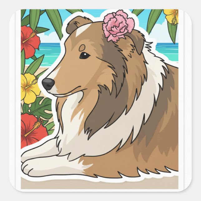 Sticker Carré Sheltie des îles (Devant)