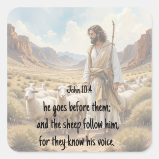 Sticker Carré Shepherd goes before them Bible Scripture