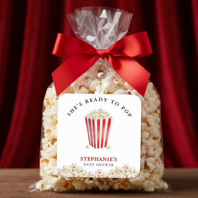 Sticker Carré She's Ready To Pop Baby Shower Popcorn (She's Ready To Pop Baby Shower Popcorn Square Sticker
)