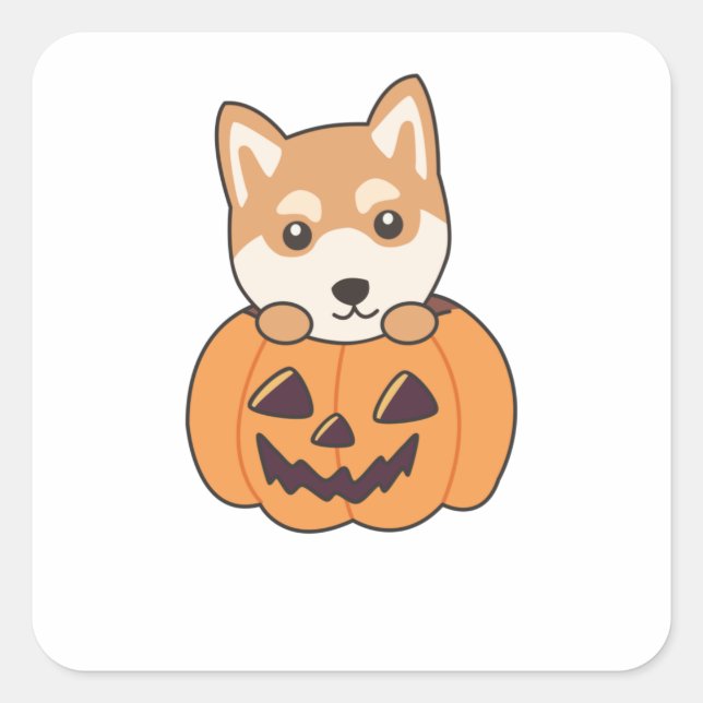 Sticker Carré Shiba Inu En Chiens Doux Citrouille Joyeux Hallowe (Devant)