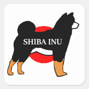 Sticker Carré shiba inu nom silhouette sur le drapeau japonais n