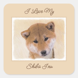 Sticker Carré Shiba Inu (Rouge) Peinture - Carré d'art pour chie