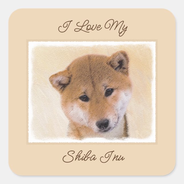 Sticker Carré Shiba Inu (Rouge) Peinture - Carré d'art pour chie (Devant)