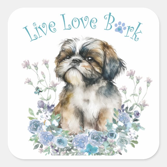 Sticker Carré Shih Tzu Chien Maman Florale (Devant)