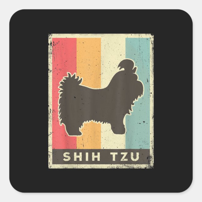Sticker Carré Shih Tzu | Chih Tzu Chien Vintage Retro (Devant)