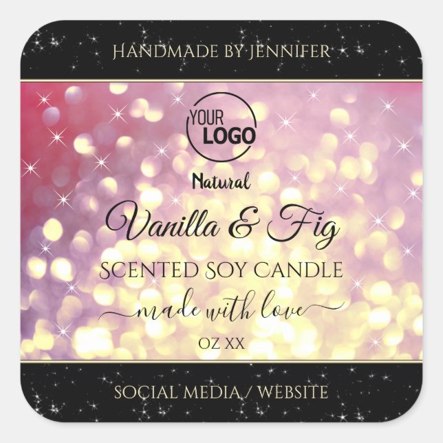 Sticker Carré Shimmery Purple Gold Parties scintillant Logo Étiq (Devant)