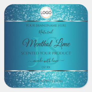 Sticker Carré Shimmery Turquoise Logo Initiales Parties scintill
