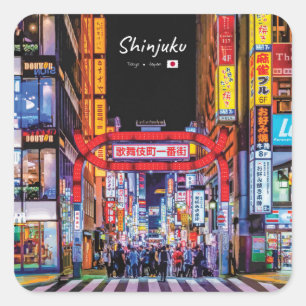 Sticker Carré Shinjuku, Japon - Rue néon de Kabukicho