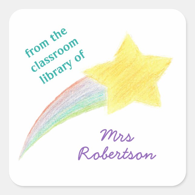 Sticker Carré Shooting star personalized teacher bookplate (Devant)