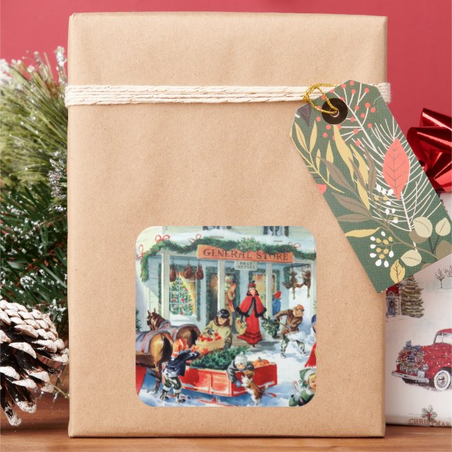 Sticker Carré shopping de Noël rétro (vacances)