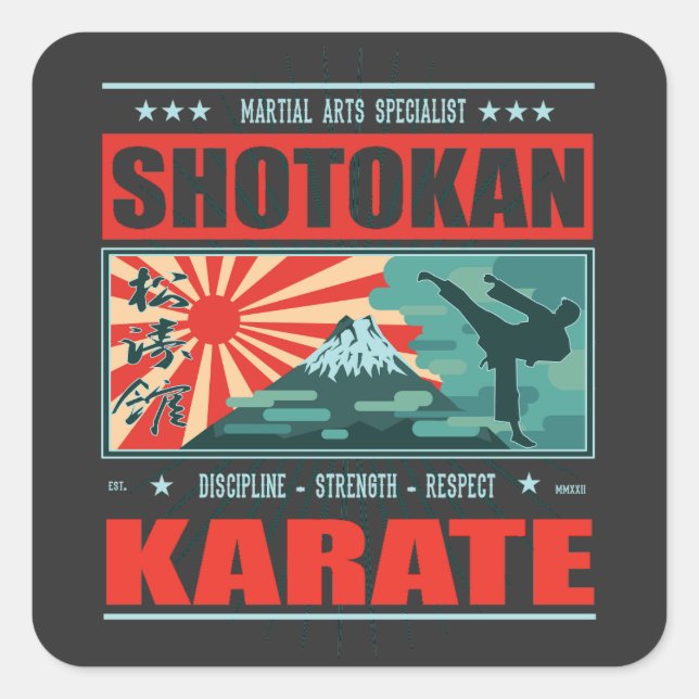 Sticker Carré Shotokan Karaté à la japonaise - Design traditionn (Devant)