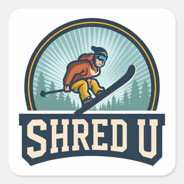 Sticker Carré Shred University Skiing (Devant)