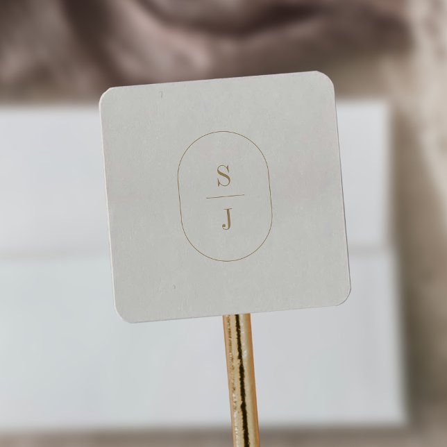 Sticker Carré SHYLAH Simple Crème or Boho Mariage Monogramme (SHYLAH Simple Gold Cream Boho Wedding Monogram Square Sticker)