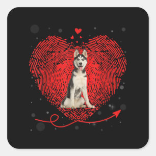 Sticker Carré Siberian Husky Heart Love   Funny Valentin