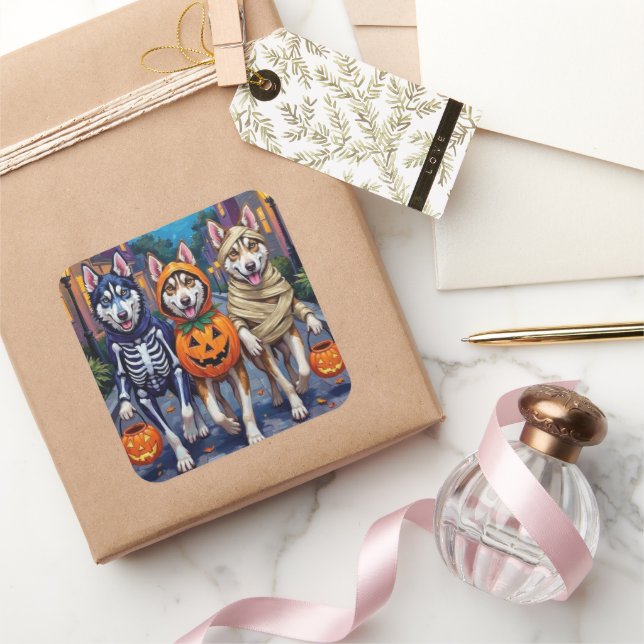 Sticker Carré Siberian Husky Trick-or-Treating Halloween Costume (Cadeaux)