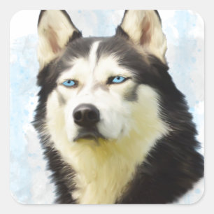 Sticker Carré Sibérie Husky Dog Eau Couleur Art Peinture
