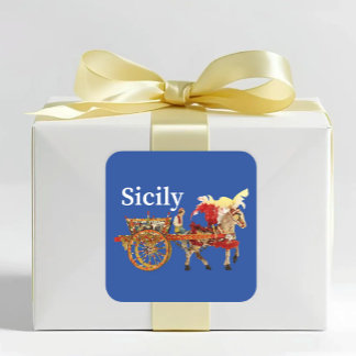 Sticker Carré Sicily Cart and Horse Carretto Siciliano Blue