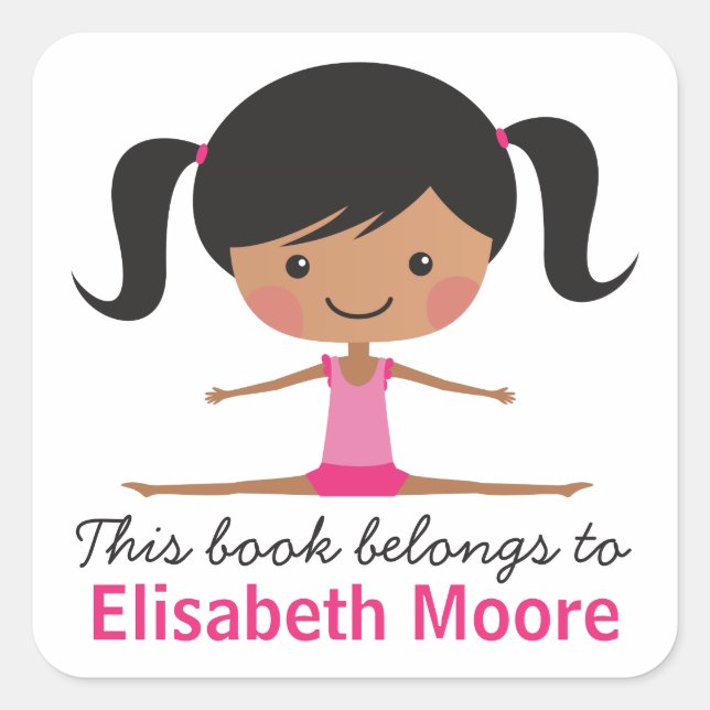 Sticker Carré Side split gymnaste fille caricature livre de bibl (Devant)