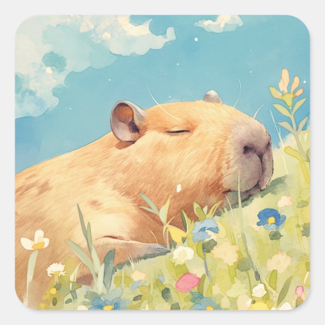 Sticker Carré Sieste de Capybara (Devant)