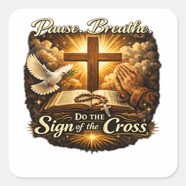 Sticker Carré Sign of the Cross Christian Faith  (Devant)