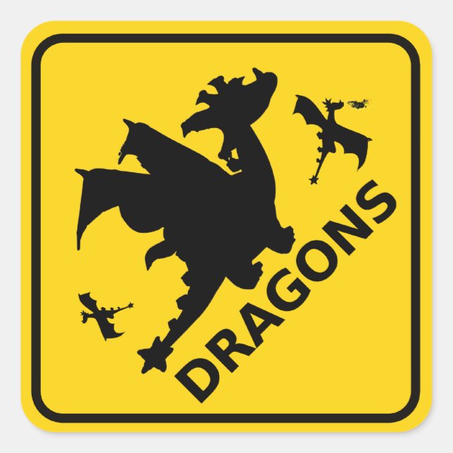 Sticker Carré Signal d'avertissement Dragons (Devant)