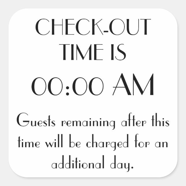 Sticker Carré Signe d'heure de retrait personnalisée (Devant)