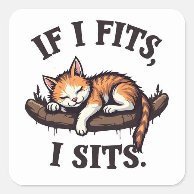 Sticker Carré S'il s'adapte I Ait Drôle Sleepy Chat Feline Kitte (Devant)
