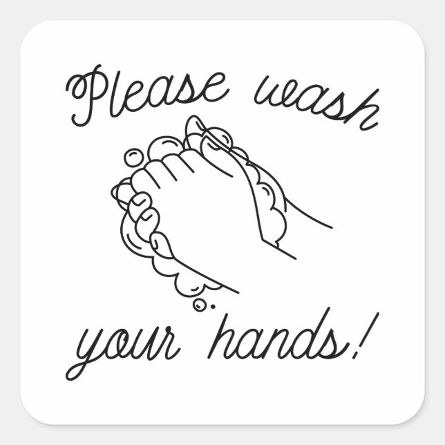Sticker Carré S'Il Vous Plaît Laver Vos Mains (Devant)