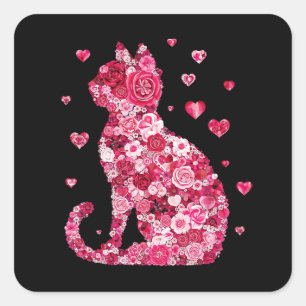 Sticker Carré Silhouette Chat Floral ArtFaux Toile Enveloppée Im