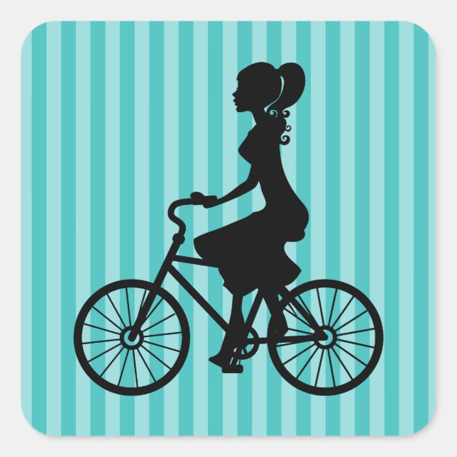 Sticker Carré Silhouette cycliste pour fille rétro (Devant)