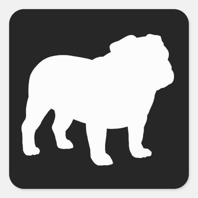 Sticker Carré Silhouette de Bouledogue Anglais Blanc (Devant)
