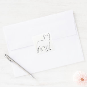 Sticker Carré Silhouette de Bouledogue Français Blanc
