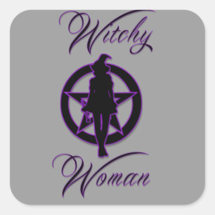 Sticker Carré Silhouette de femme déchiquetée au pentacle