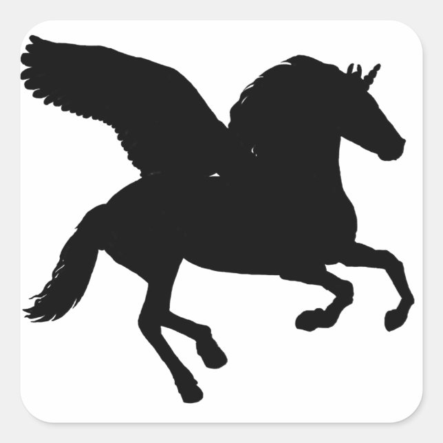 Sticker Carré Silhouette de la licorne ailée (Devant)