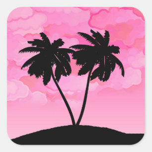 Sticker Carré Silhouette De Palmier Contre Rose De L'Aube