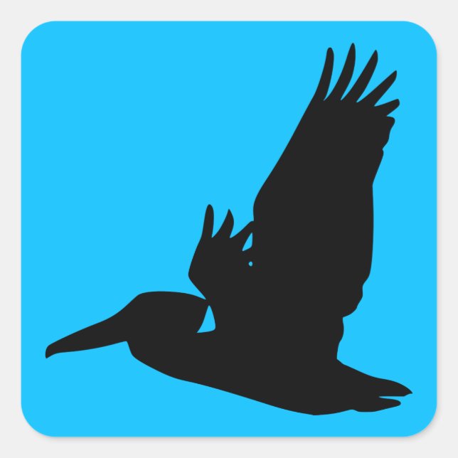 Sticker Carré Silhouette de Pélican Volant Ciel Bleu (Devant)