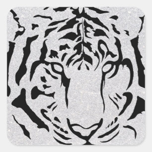 Sticker Carré Silhouette de tigre noir et blanc