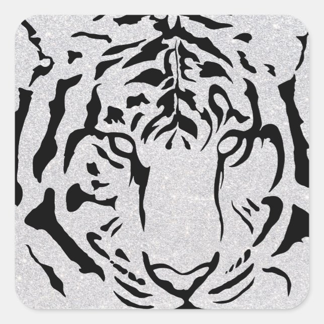 Sticker Carré Silhouette de tigre noir et blanc (Devant)