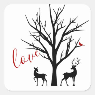 Sticker Carré Silhouette Deer Couple en hiver amoureux