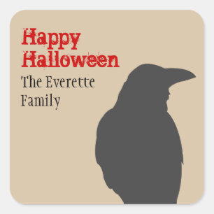 Sticker Carré Silhouette d'oiseau corbeau foncé heureux hallowee
