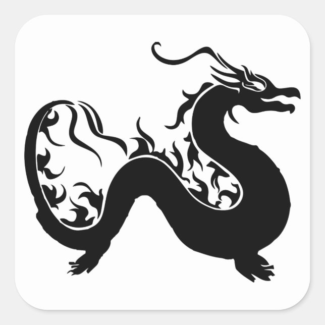 Sticker Carré Silhouette dragon asiatique (Devant)
