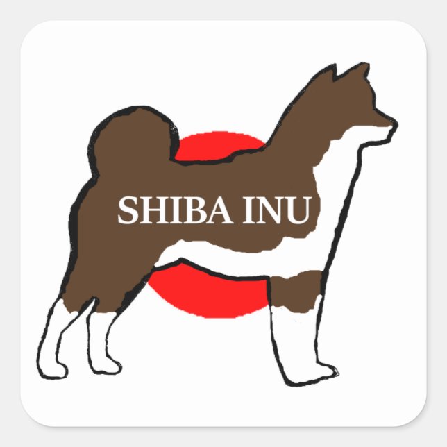 Sticker Carré silhouette du nom shiba inu sur le sésame rouge dr (Devant)