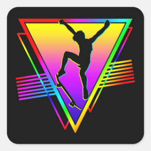 Sticker Carré Silhouette Rétro de Skateboarding Skateur
