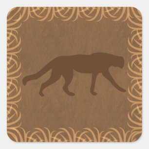 Sticker Carré Silhouette sauvage de chat de thème de safari
