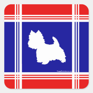 Sticker Carré Silhouette Westie Rouge, Blanc, Bleu