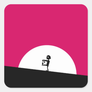 Sticker Carré Silhouette Zombie avec Pleine lune