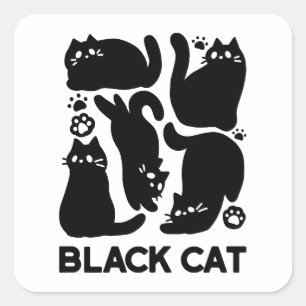 Sticker Carré Silhouettes de chat noir - Design Feline mignon