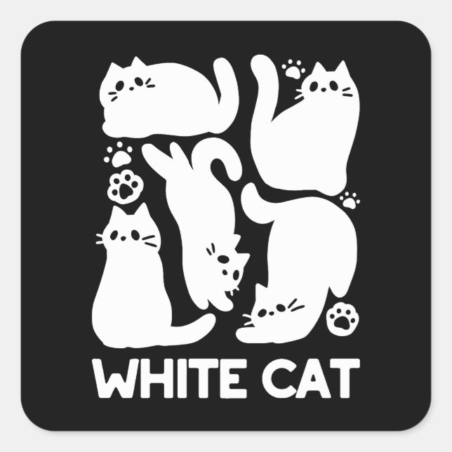 Sticker Carré Silhouettes de chaton blanc - Design Feline mignon (Devant)